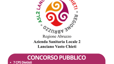 Concorsi pubblici aggregati per la copertura di venti posti di vari profili - ASL LANCIANO - VASTO - CHIETI