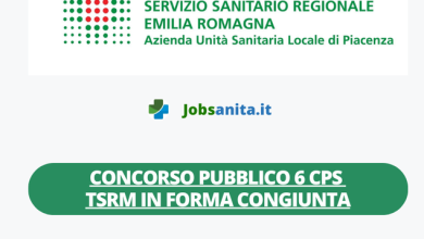 Concorso pubblico 6 CPS TSRM in forma congiunta tra l’Azienda USL di Piacenza, l’Azienda USL di Reggio Emilia, l’Azienda USL di Modena, l’Azienda Ospedaliero-Universitaria di Modena e le Aziende Sanitarie della Provincia di Parma