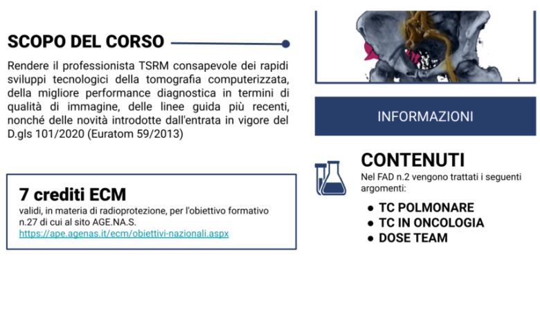 ECM FAD GRATIS Nel team e per il team (2), per un TSRM più consapevole in TC Polmonare, TC in Oncologia e nel Dose Team